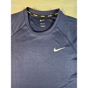 Nike Swim Mens Dri-FIT Rash Guard Navy Blue UPF 40+ Swim Shirt NESSA586 Large